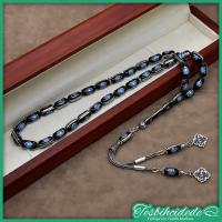 Gümüş Türk Yazılı Yarma Ve Firuze İşlemeli Erzurum Oltu Taşı Tesbih