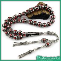 Gümüş Yarma Ve Mercan İşlemeli Erzurum Oltu Taşı Tesbih