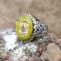 Kehribar Taşlı Osmanlı Tuğralı Gümüş Erkek Yüzük