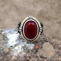 Kök Yakut Taşlı Tuğra Gümüş Erkek Yüzük