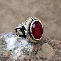 Kök Yakut Taşlı Tuğra Gümüş Erkek Yüzük