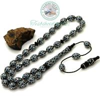 Koleksiyonluk Özel Tasarım Firuze İşlemeli Erzurum Oltu Taşı Tesbih