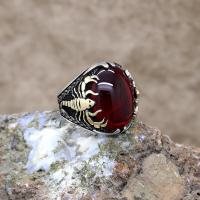 Lal Taşlı Akrep Gümüş Erkek Yüzük