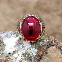 Lal Taşlı Zincir Motifli Gümüş Erkek Yüzük