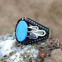 Lale Tasarım Firuze(Turkuaz) Taşlı Gümüş Erkek Yüzük