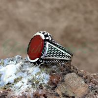 Pençeli Akik Taşlı Gümüş Erkek Yüzük