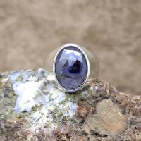 Safir Taşlı Sade Gümüş Erkek Yüzük