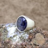 Safir Taşlı Sade Gümüş Erkek Yüzük