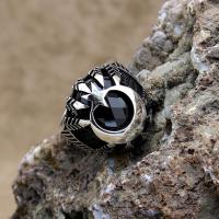 Siyah Zirkon Taşlı Ayyıldız Pençeli Gümüş Erkek Yüzük