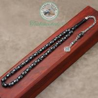 Türk Yazılı Gümüş Püsküllü Kesme Erzurum Oltu Taşı Tesbih